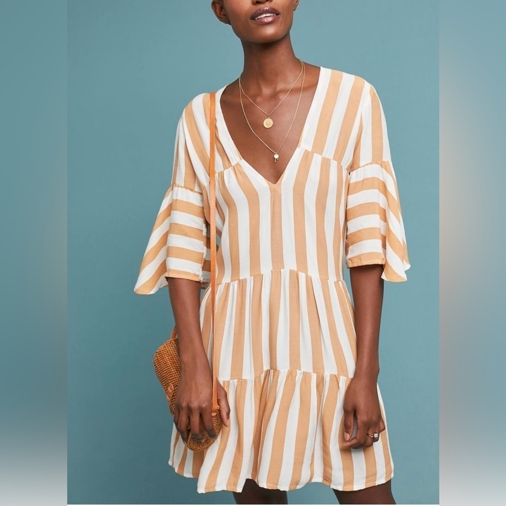 Anthropologie Faithful the Brand Cream and Tan Striped Dress